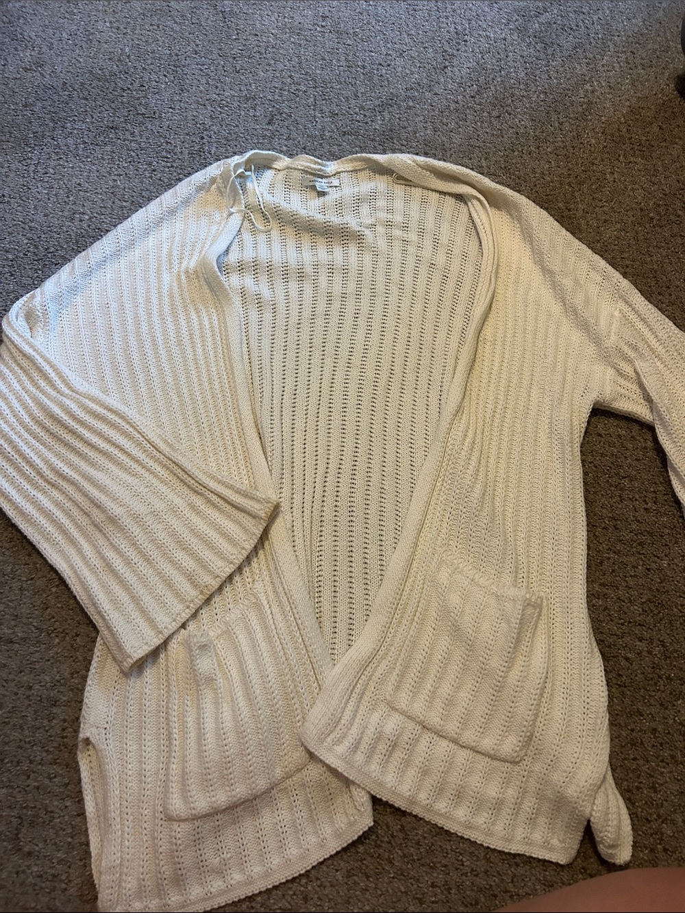 American Eagle Outfitters Cream Open-Front Knit Cardigan